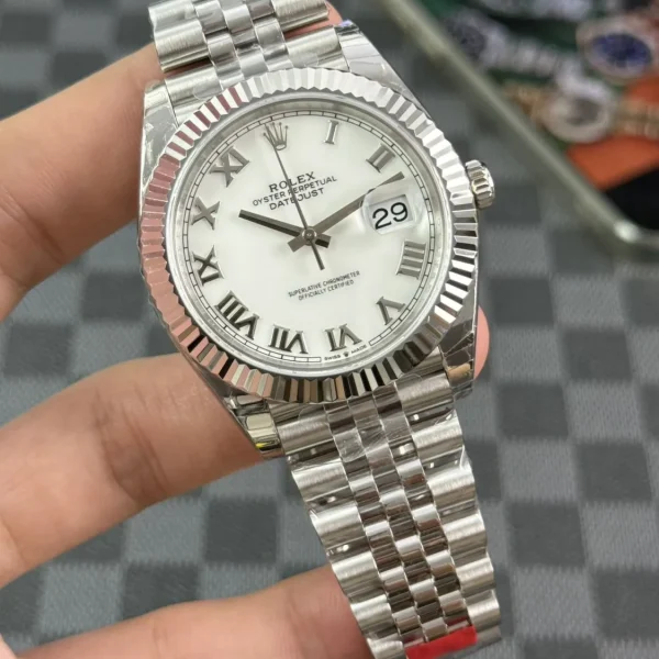 Rolex Datejust 41MM VS Factory mostrador branco com numerais e moldura canelada m126334-0024 pulseira Jubilee, foto 3