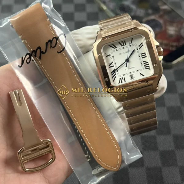 Cartier Santos WGSA0007 Ouro Rosa Super Clone BVF, foto 12
