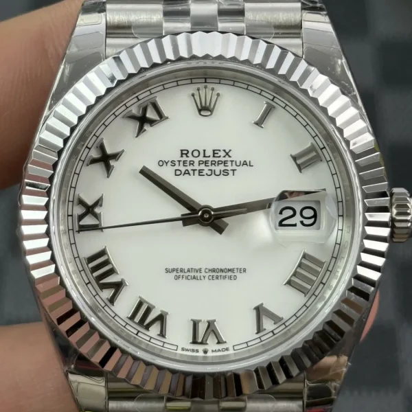 Rolex Datejust 41MM VS Factory mostrador branco com numerais e moldura canelada m126334-0024 pulseira Jubilee, foto 4