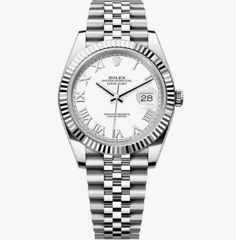 Rolex Datejust 41MM VS Factory mostrador branco com numerais e moldura canelada m126334-0024 pulseira Jubilee